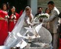 Beautiful wedding ceremony with doves. 